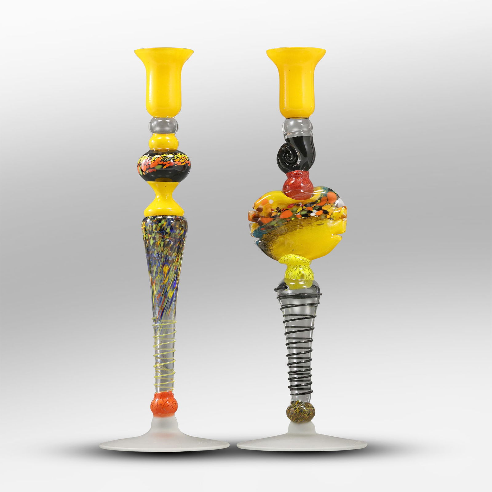 2 Ioan Nemtoi Blown Glass Candlesticks Romania Signed, Art Glass, 14 inches height (1 of 2)