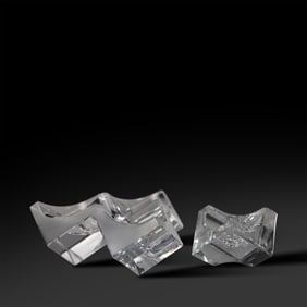2 Signed DAUM FRANCE Crystal Glass Cube Sculptures 5.5 in. height x 8 in. length