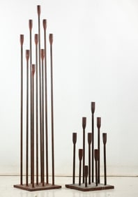 1960s After Bertoia Iron Floor and Table Length Candelabras