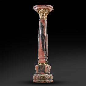 Quality French Empire Style Rose Marble and Bronze Capitol Tall Pedestal Stand 45.5 in. height