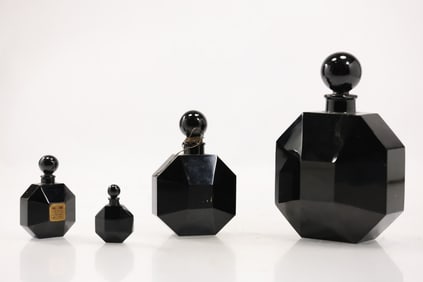 Set 4 D'ORSAY 'LE DANDY' BLACK GLASS BACCARAT PERFUMES in Graduated Sizes