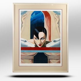 WILFRIED MOSER ''Echo'' Large Size Limited Edition Serigraph #53/300 Art Deco Woman , 2 Whippets