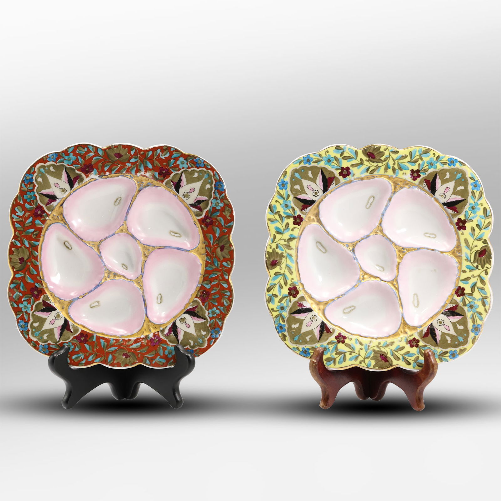 2 Quality 19th C. Royal Vienna OYSTER PLATES, Blue Beehive Mark, 10 inches diameter (1 of 20)