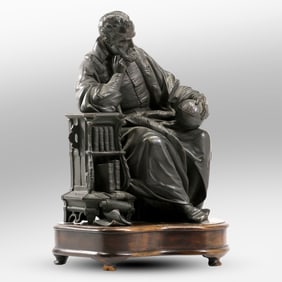 French School 19th C. Bronze Sculpture "Galileo Contemplating Globe" 13.5 in. height x 8 in. wide