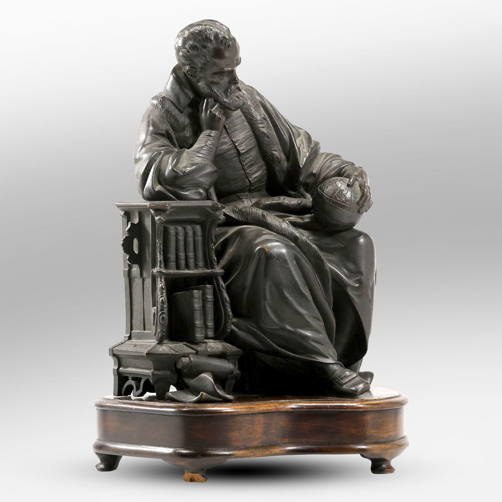 French School 19th C. Bronze Sculpture "Galileo Contemplating Globe" 13.5 in. height x 8 in. wide (1 of 20)