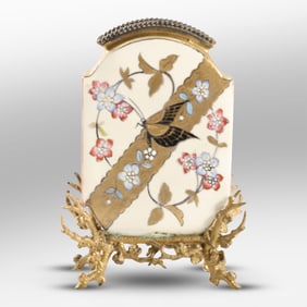 Marked VB, 19th C. Aesthetic Movement Porcelain Vase Mounted in Bronze with Lizard, Butterfly