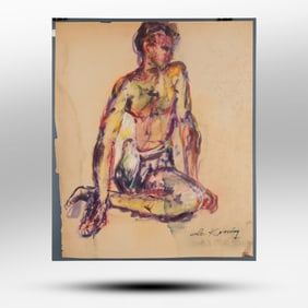 Signed DeKooning, From Estate of Elaine De Kooning [1918-1989] , Gouache Painting Seated Figure