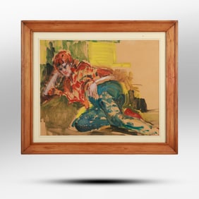 Elaine De Kooning [1918-1989] Mixed Media on Paper Reclining Woman, Signed Lower Right