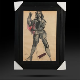 Signed DeKooning, From Estate of Elaine De Kooning [1918-1989] Watercolor Standing Woman Holding