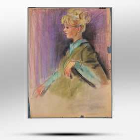 Elaine De Kooning [1918-1989] Pastel on Paper Portrait Young Woman Signed Lower Right, 1964