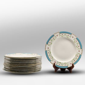 Set of 15 Antique TIFFANY & CO NEW YORK Fine Porcelain Plates 9 in. diameter, Floral Border
