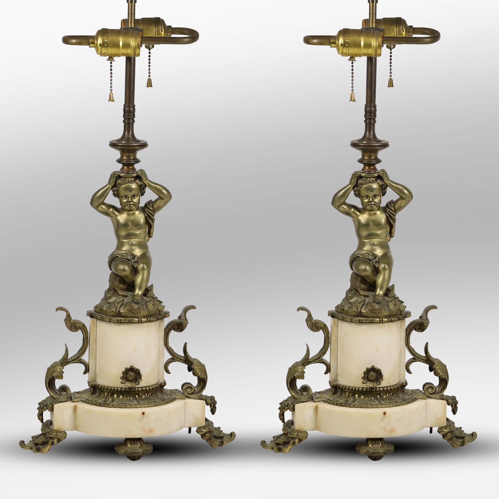 19th C. French Marble and Bronze Ormolu Cherub Figural Table Lamp 24 inches height (1 of 20)