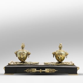Fabulous 19th C. Renaisasnce Revival Desk Top Organizer. Folding Inkwell Sides, Center Drawer