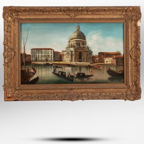 Giovanni Antonio Canaletto [1697-1768] Oil on Canvas Painting, 'The Grand Canal with the Basilica de