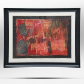 Large Size 20th C. Mixed Media Abstract Painting, Framed, image 57 inches x 45.5 inches