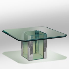 Pace International Chrome and Glass Coffee Table Designed by Leon Rosen