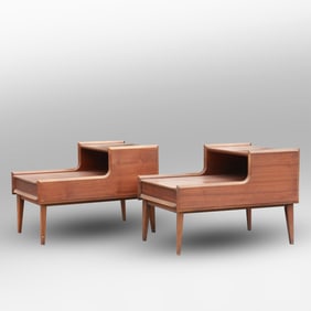 [2] Lane Altavista Mid Century Modern Walnut 2 Tier Step Up End Table Side Tables