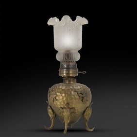 Victorian Aesthetic Movement Brass Honeycomb Table Lamp with Cast Elelphants Sides, Feet