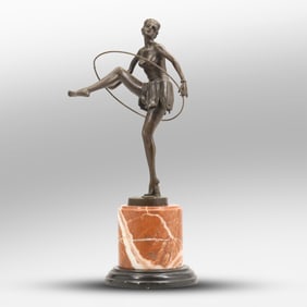 After D. ALONZO,  ART DECO BRONZE HOOP GIRL DANCER Sculpture with Paris Foundry