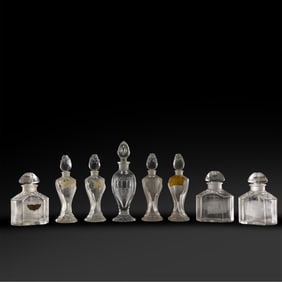 8 Assorted Baccarat Guerlain Perfume Bottles Signed on Bases, Christian Dior Baccarat