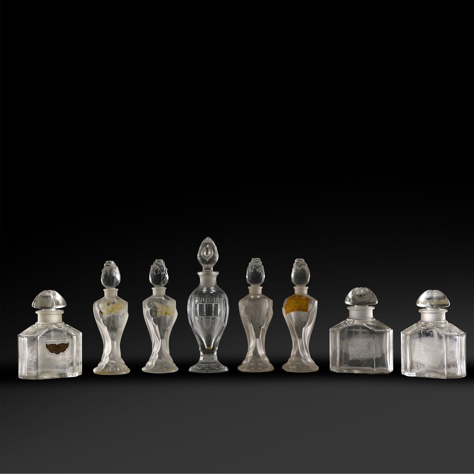 8 Assorted Baccarat Guerlain Perfume Bottles Signed on Bases, Christian Dior Baccarat: 8 Assorted Baccarat Guerlain Perfume Bottles Signed on Bases, Christian Dior Baccarat. size: 7h 2w PG