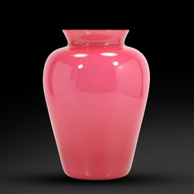Venini Labuan Vase, Pink Opaline Glass, Artist Signed on Base Rim 11 in. height x 4.75 in. wide