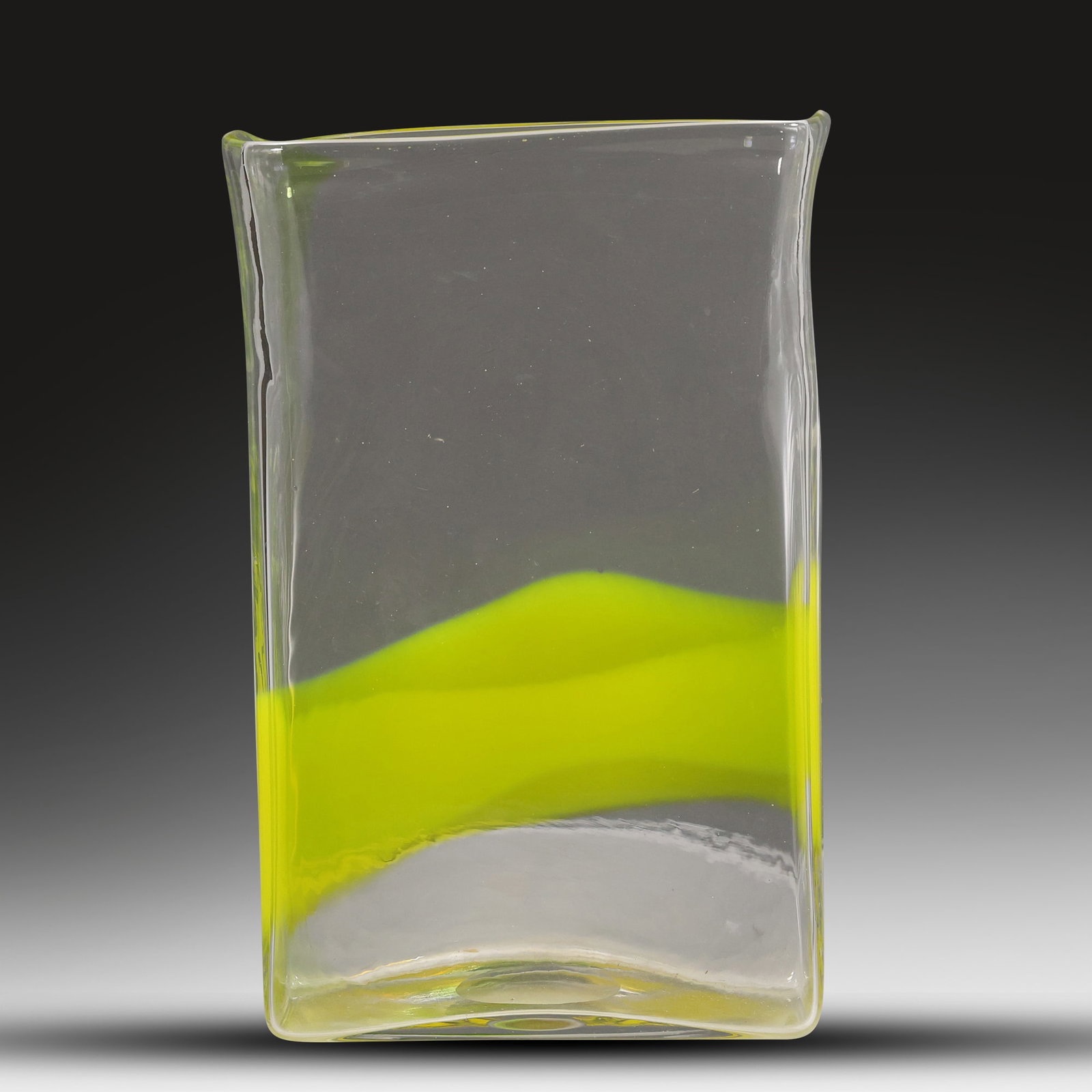 Pierre Cardin for Venini Murano Italian Ribbon Glass Vase. 9.5 in. height x 6.5 in. wide: Pierre Cardin for Venini Murano Italian Ribbon Glass Vase. size: 9.5h 6.5w PG ; This vintage piece is attributed to the iconic designer Pierre Cardin and crafted by the renowned Murano glassworks, Ven
