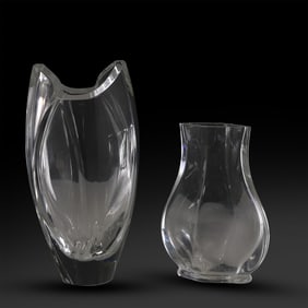 2 Signed Baccarat Crystal Glass Vases, "Giverny" Model, Different Sizes