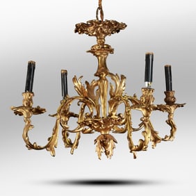 Quality Antique French Bronze Gilt 4-Arm, Chandelier 18 in. height x 27 inches diameter