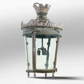 Antique French Palatial Lantern Bronze with worn Nickle Plating 30 in. x 18 in.