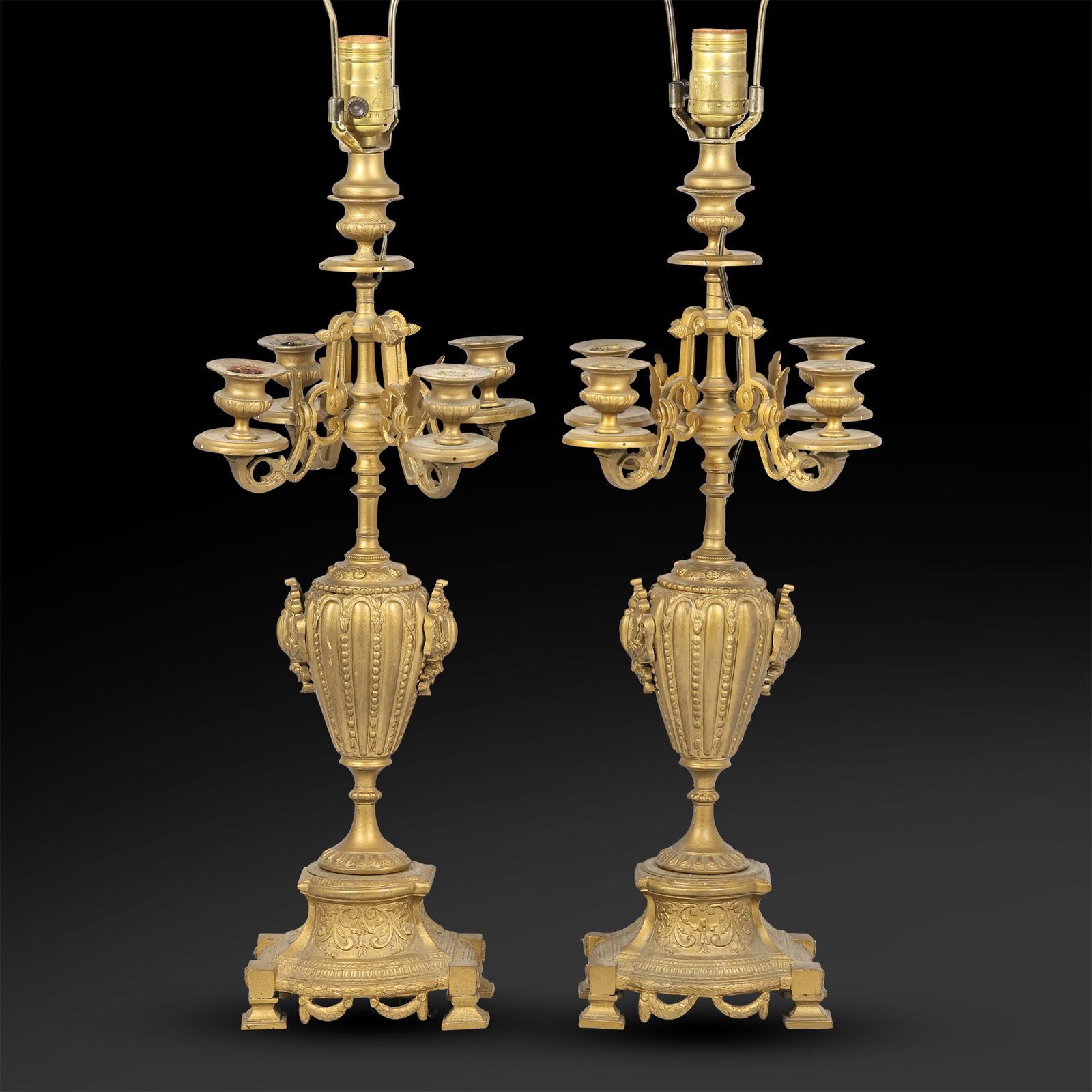 Pair Antique 19th C. French Bronze Table Top Candelabras Electrified 32 in. overall height (1 of 20)
