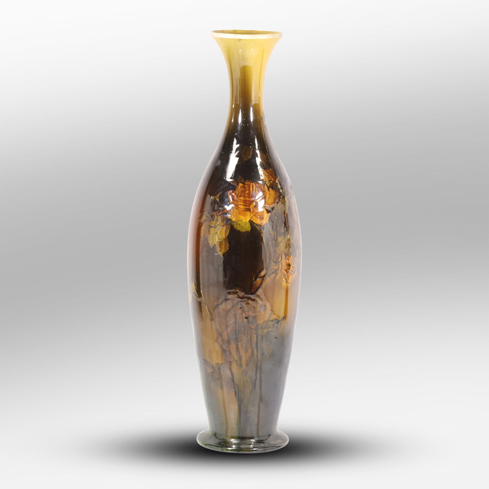 American Rookwood Art Pottery Vase, by Anna Marie Valentien. 25 inches height x 5.75 in. wide: American Rookwood Art Pottery Vase, by Anna Marie Valentien. 25 inches height x 5.75 in. wide. size: 25h 5.75w S:A ; Anna Marie Valentien:Role at Rookwood: She was a significant artist and decorator f