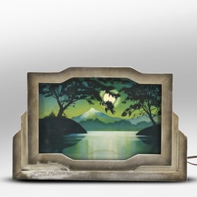 Art Deco Japanese Twilight Motion Lamp, twilight scene with Mount Fuji