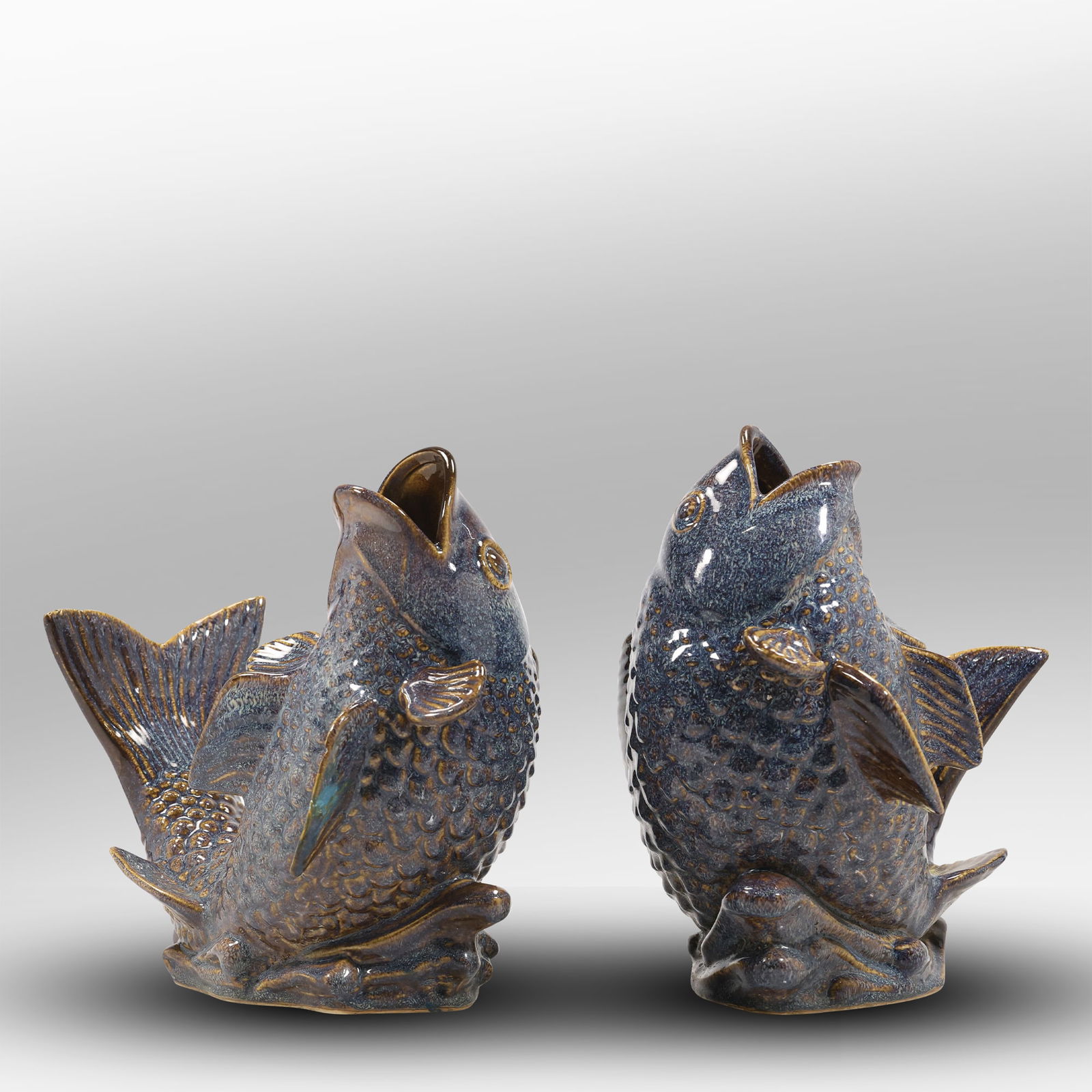 2 Large Majolica KOI Fish Figural Planter Vases 13 in. height x 14 in. length (1 of 20)