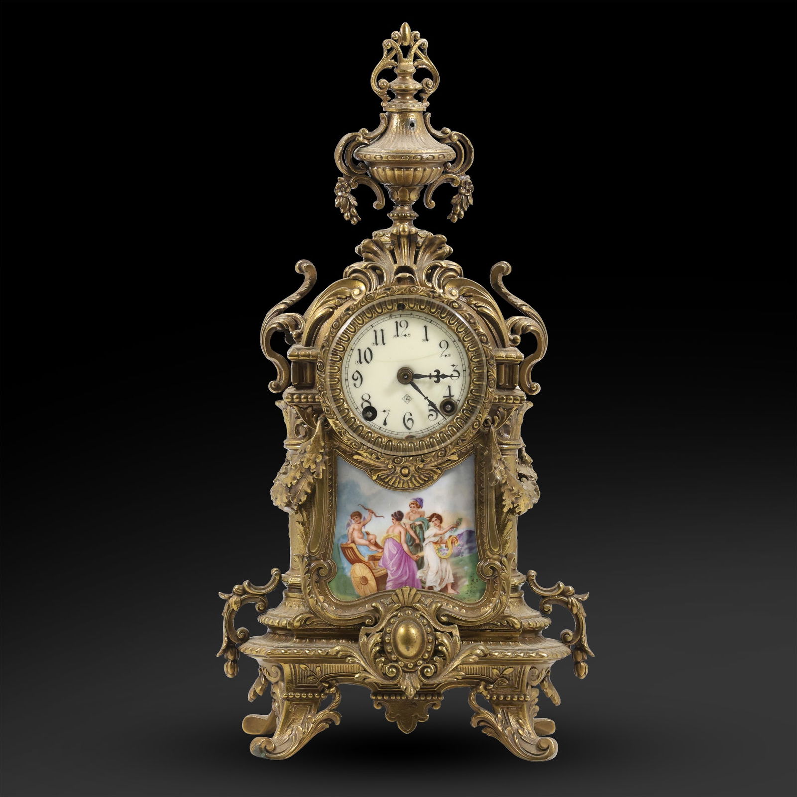 LOUIS XIV REVIVAL GILT METAL AND PORCELAIN MANTLE CLOCK, BY THE ANSONIA CLOCK CO 18 inches height (1 of 20)