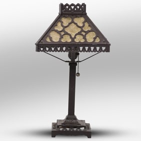Arts and Crafts Table Lamp with 4-Panel Mica Shade 21.5 in. height x 11 in. wide