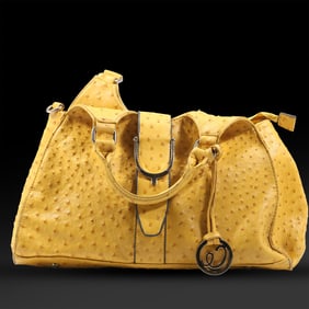 Yellow Ostrich Designer Shoulder Bag 10 in. x 17 in.  - Clean