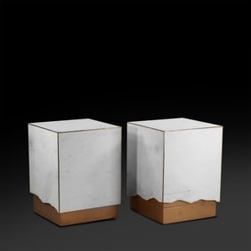 Pair of Mid-Century Modern Carrara Marble Block Side Tables