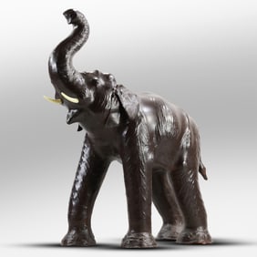 Large Leather Elephant Figure 38 inches height x 32 inches length