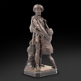 19th C. Soldier Embracing a Young Boy Bronze Sculpture, Signed R L L 1864, 28 inches height