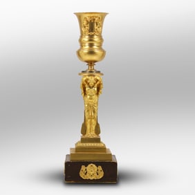 Fabulous 19th C. French Empire Gold Gilt Figural Table Lamp 23 in. height x 6.75 in. wide
