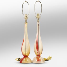 Pair Waterford Evolution Art Glass Crystal Table Lamps Tall 34 in. overall height x 7 in. wide