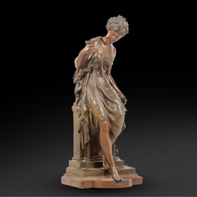 19th C. Continental Bronze Sculpture of a Classical Woman, 21 inches height, Good Patina