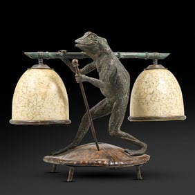Maitland Smith Dual Shade Frog / Toad Bronze Table Lamp 18 in. height x 18 in. length
