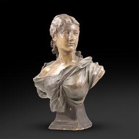 19th C. Terra Cotta Bust of an Elegant Woman, Signed on Backside, 23.5 in. height x 17 in. wide
