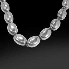 Mexico Sterling Silver 108 gram Large Bead, Large Puffy Beaded Individually Link Necklace 18 3/4 in.