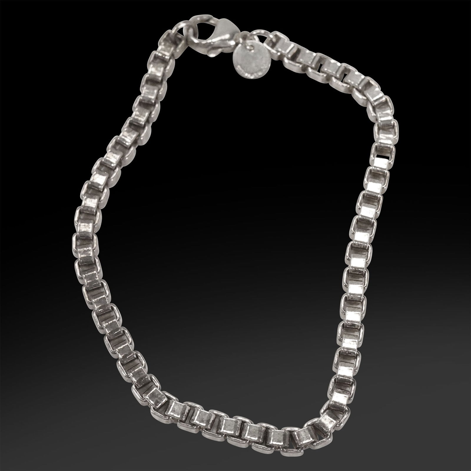 TIFFANY & CO .925 Sterling Silver Venetian Box Chain Bracelet 7 3/4 in. x 1/8in., Box & Fabric Pouch (1 of 12)