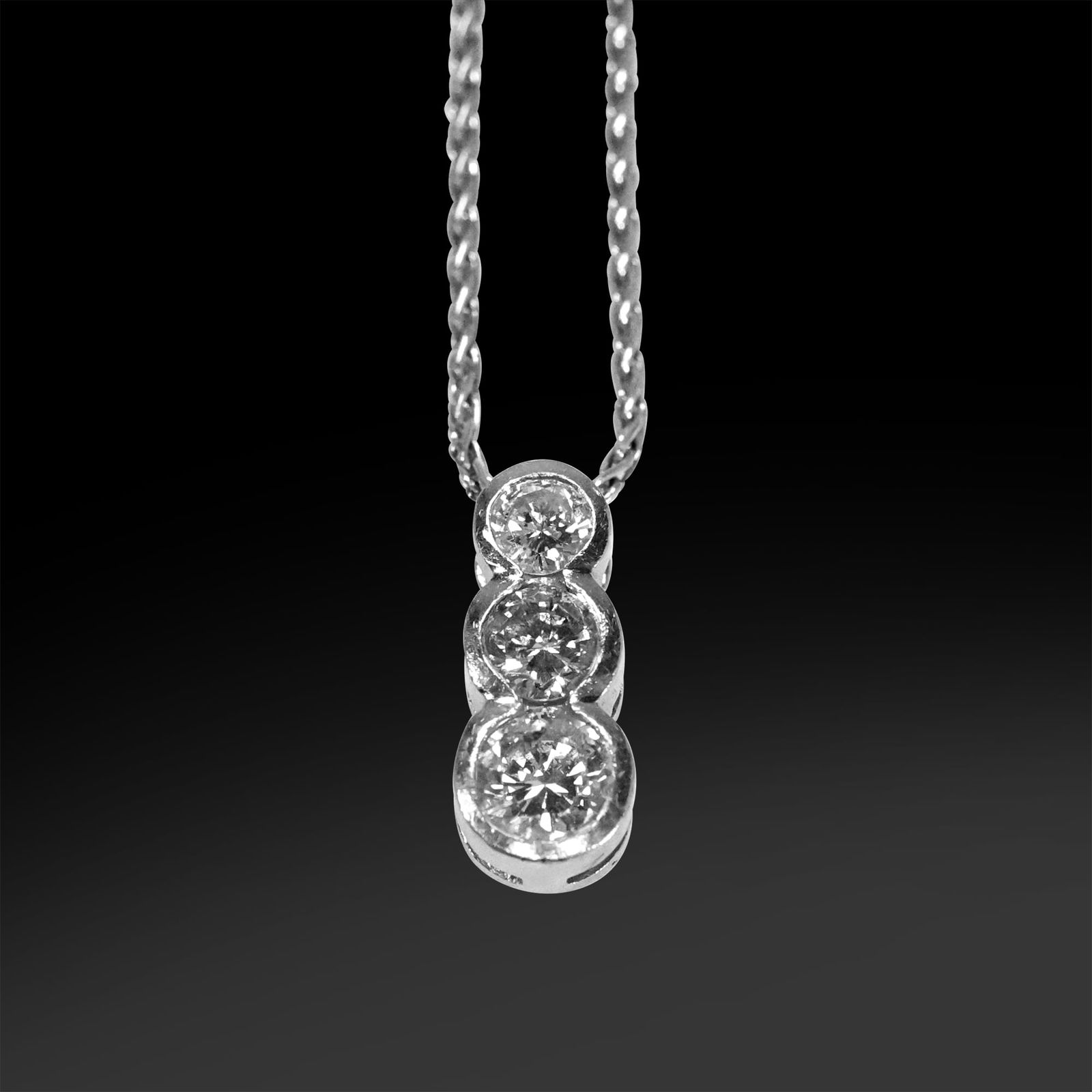 Exquisite Platinum 3 Diamond Pendant Necklace approx .40, .30, & .20 cts. on PT 950 16 in. Chain (1 of 15)