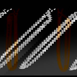 marked WIC 14K Gold and 12 Diamonds Each Elongated Hoop Earrings 1.9 dwt, 1 1/8 in. x 3/4 in.: marked WIC 14K Gold and 12 Diamonds Each Elongated Hoop Earrings 1.9 dwt, 1 1/8 in. x 3/4 in.
