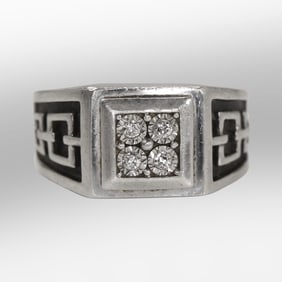 .925 Sterling Silver 16.2 grams with 4 Diamonds Men's Ring Size 9.5, 1 in. x 1/2 in.